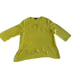Alfani Blouse Womens 16 Lime Green 3/4 Roll Tab Sleeve Layered High Low Hem Top